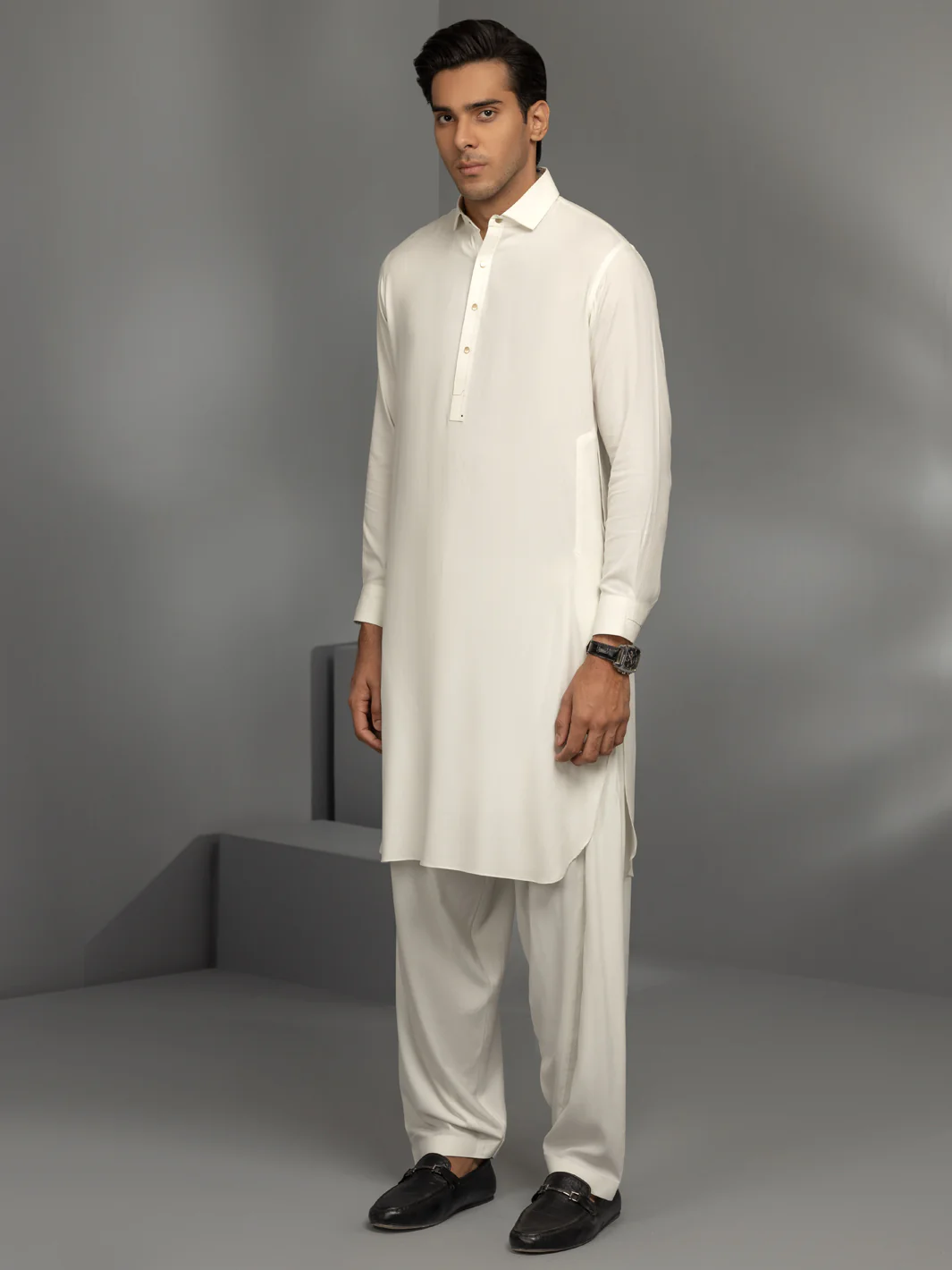 Off White Blended Kameez Shalwar - ALWA-KS-349