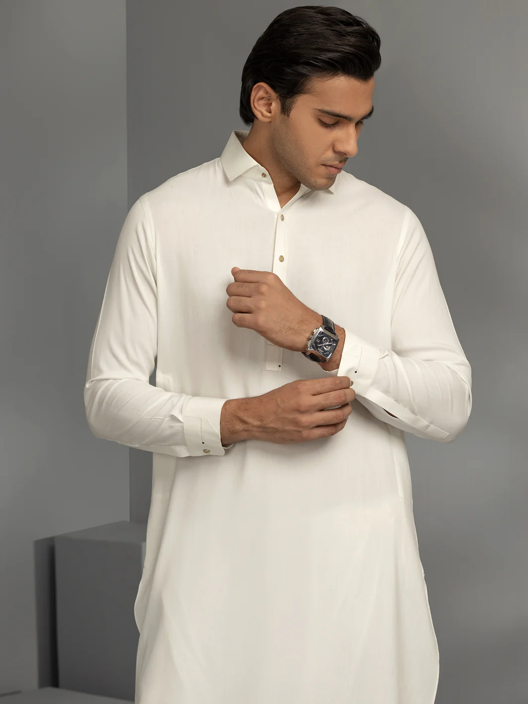 Off White Blended Kameez Shalwar - ALWA-KS-349 - Image 3