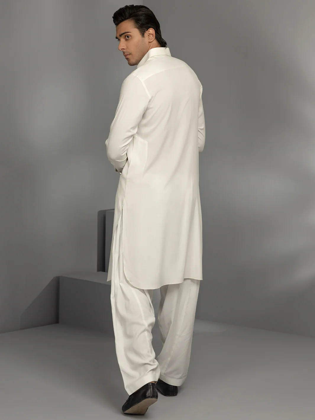Off White Blended Kameez Shalwar - ALWA-KS-349 - Image 4