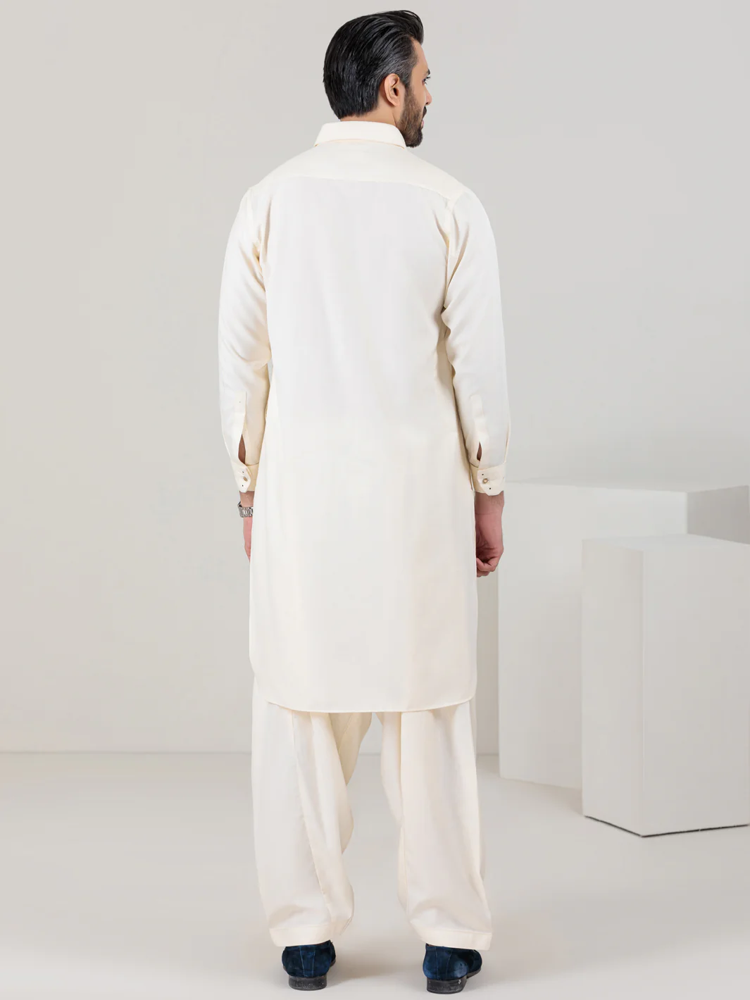 Off White Blended Kameez Shalwar - ALWA-KS-352 - Image 3