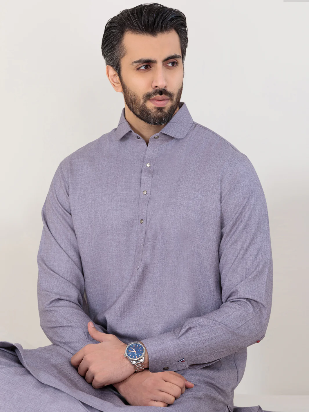 Light Grey Blended Kameez Shalwar - ALWA-KS-353 - Image 4