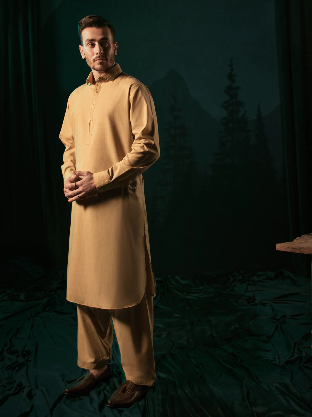 Beige Blended Kameez Shalwar - ALWA-KS-365 - Image 3