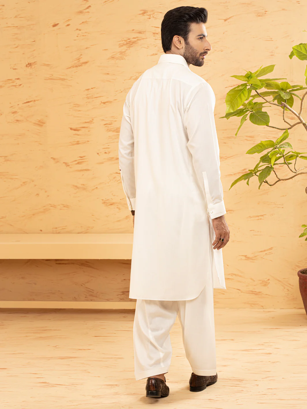 White Blended Kameez Shalwar - ALWA-KS-366 - Image 2