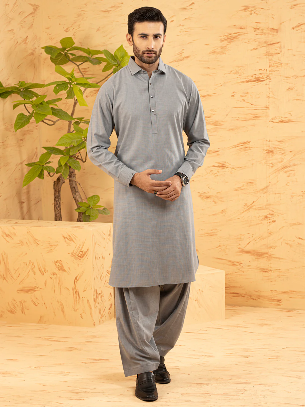 Grey Blended Kameez Shalwar - ALWA-KS-367