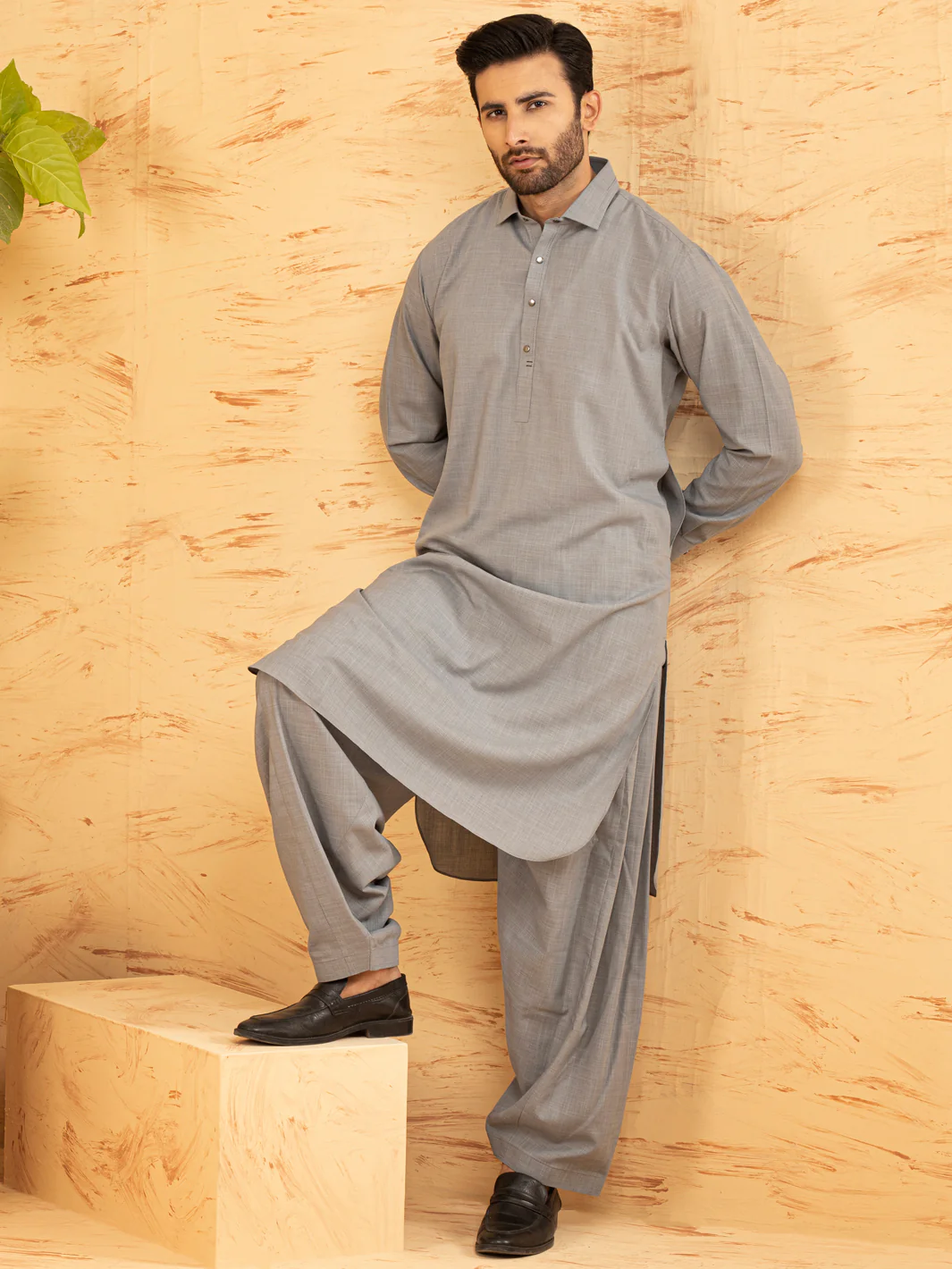 Grey Blended Kameez Shalwar - ALWA-KS-367 - Image 2