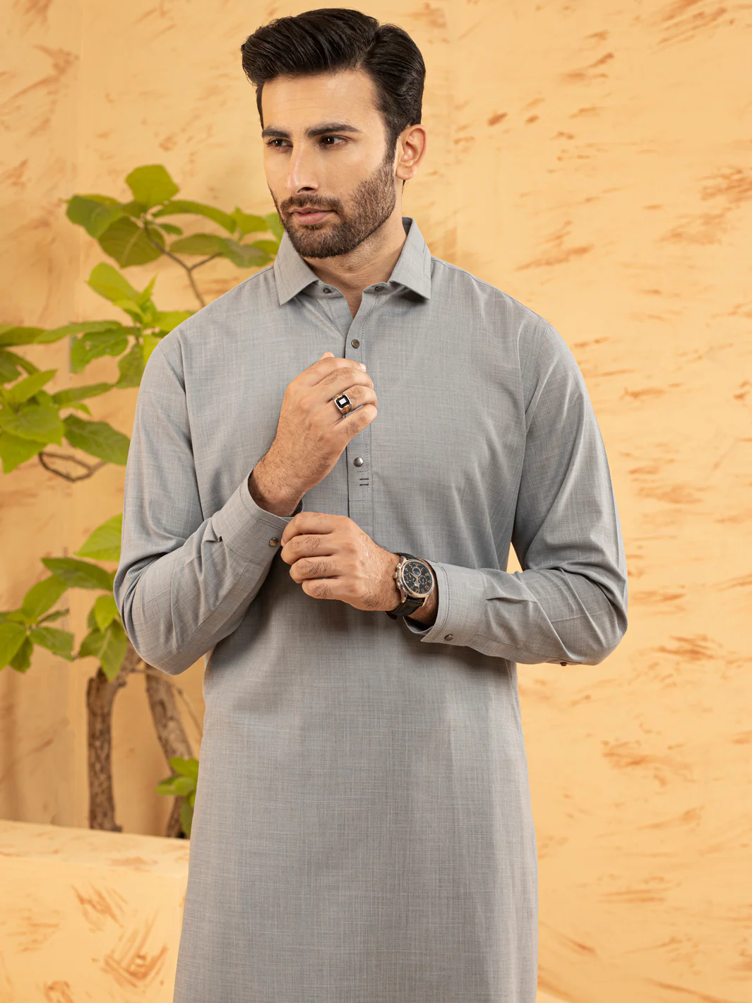Grey Blended Kameez Shalwar - ALWA-KS-367 - Image 3