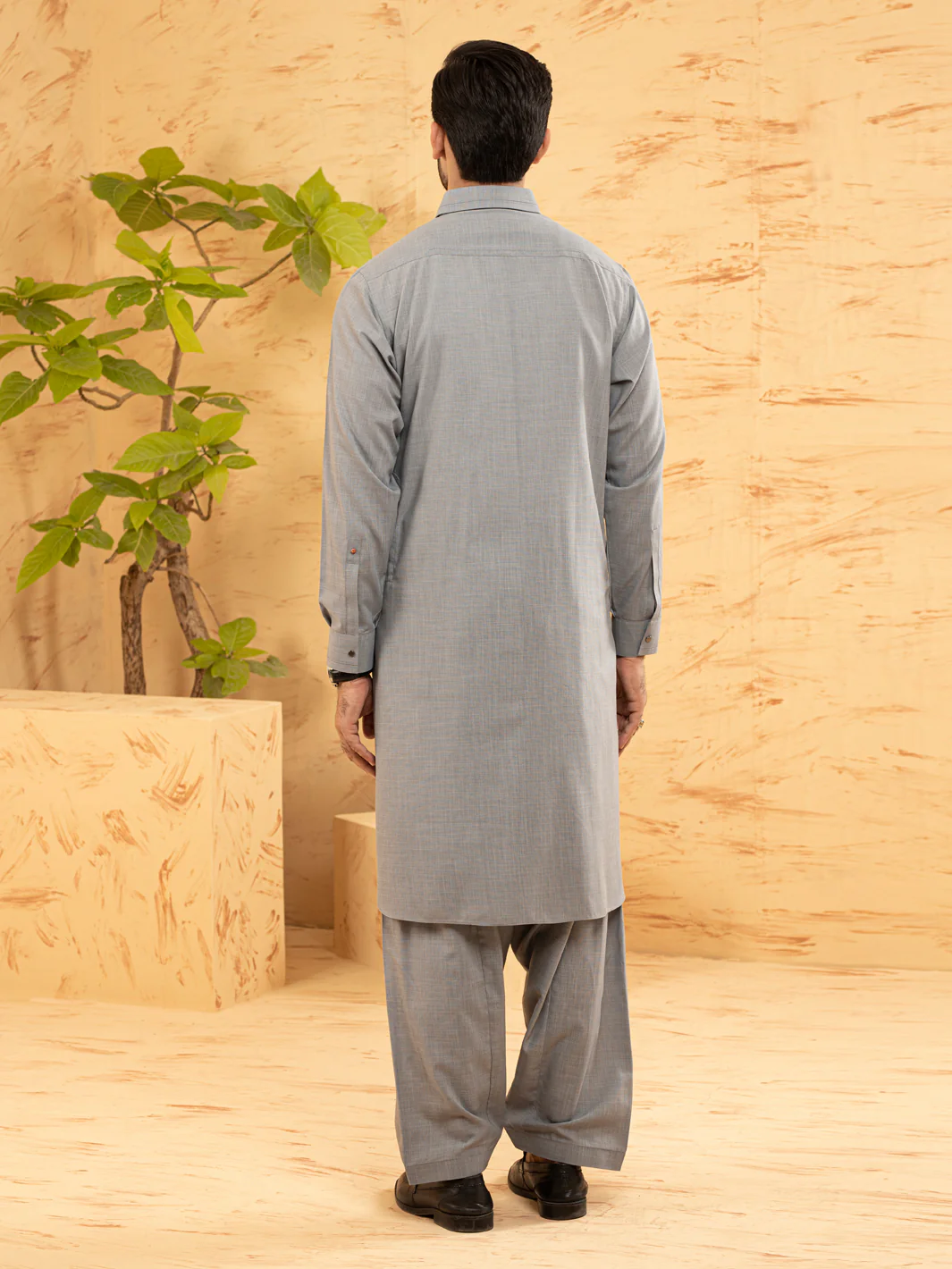 Grey Blended Kameez Shalwar - ALWA-KS-367 - Image 4