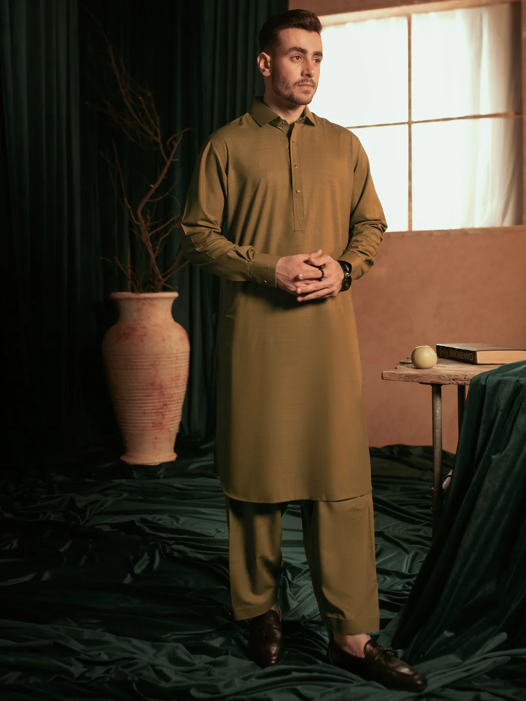 Brown Blended Kameez Shalwar - ALWA-KS-369