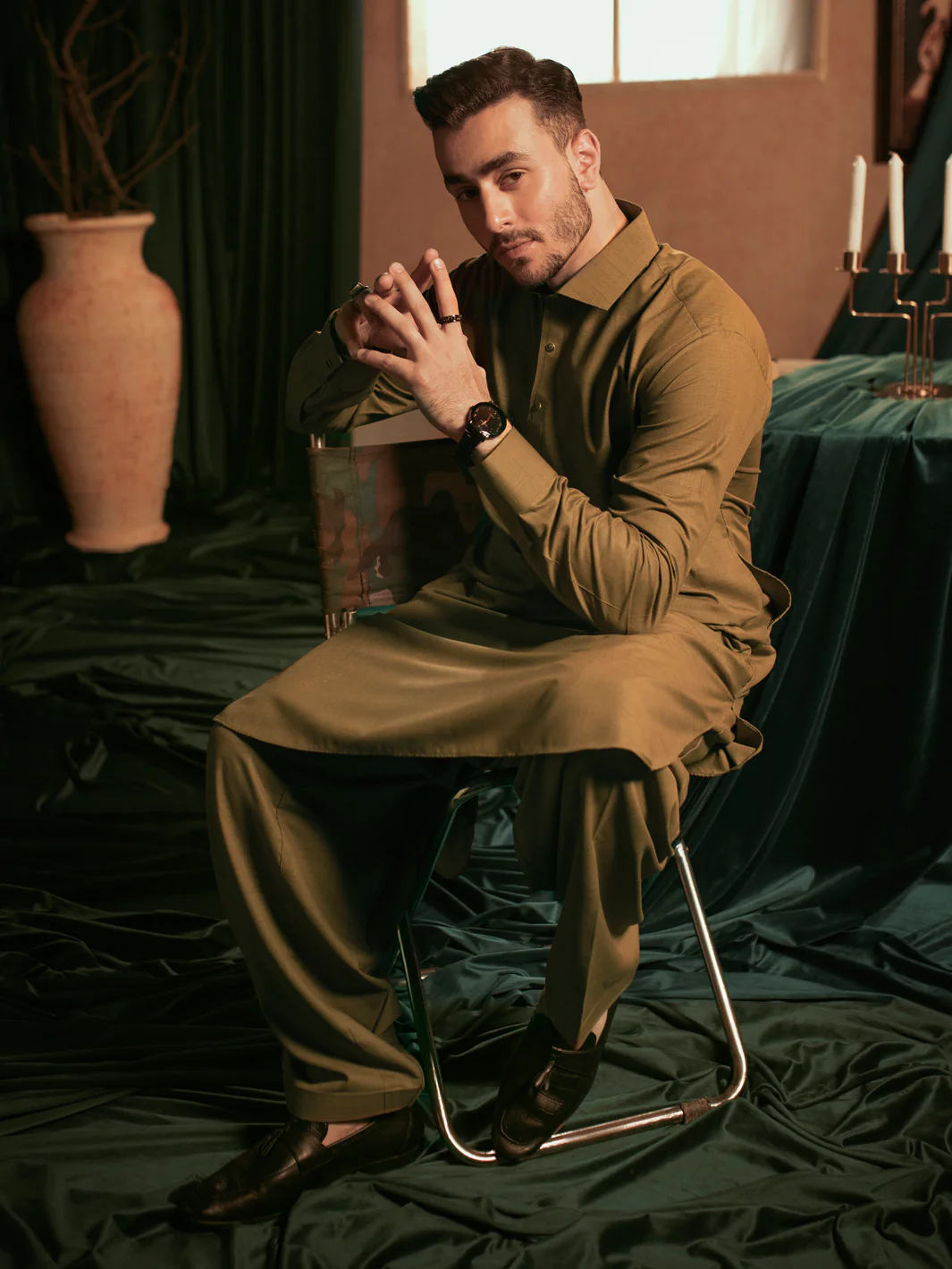 Brown Blended Kameez Shalwar - ALWA-KS-369 - Image 2