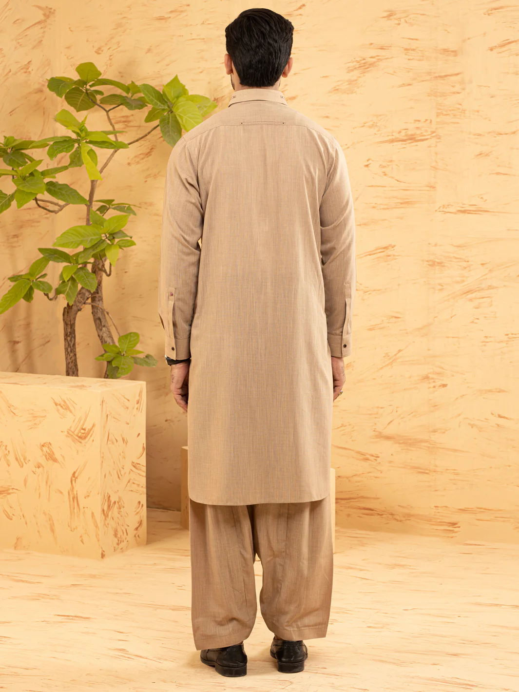 Beige Blended Kameez Shalwar - ALWA-KS-370 - Image 4