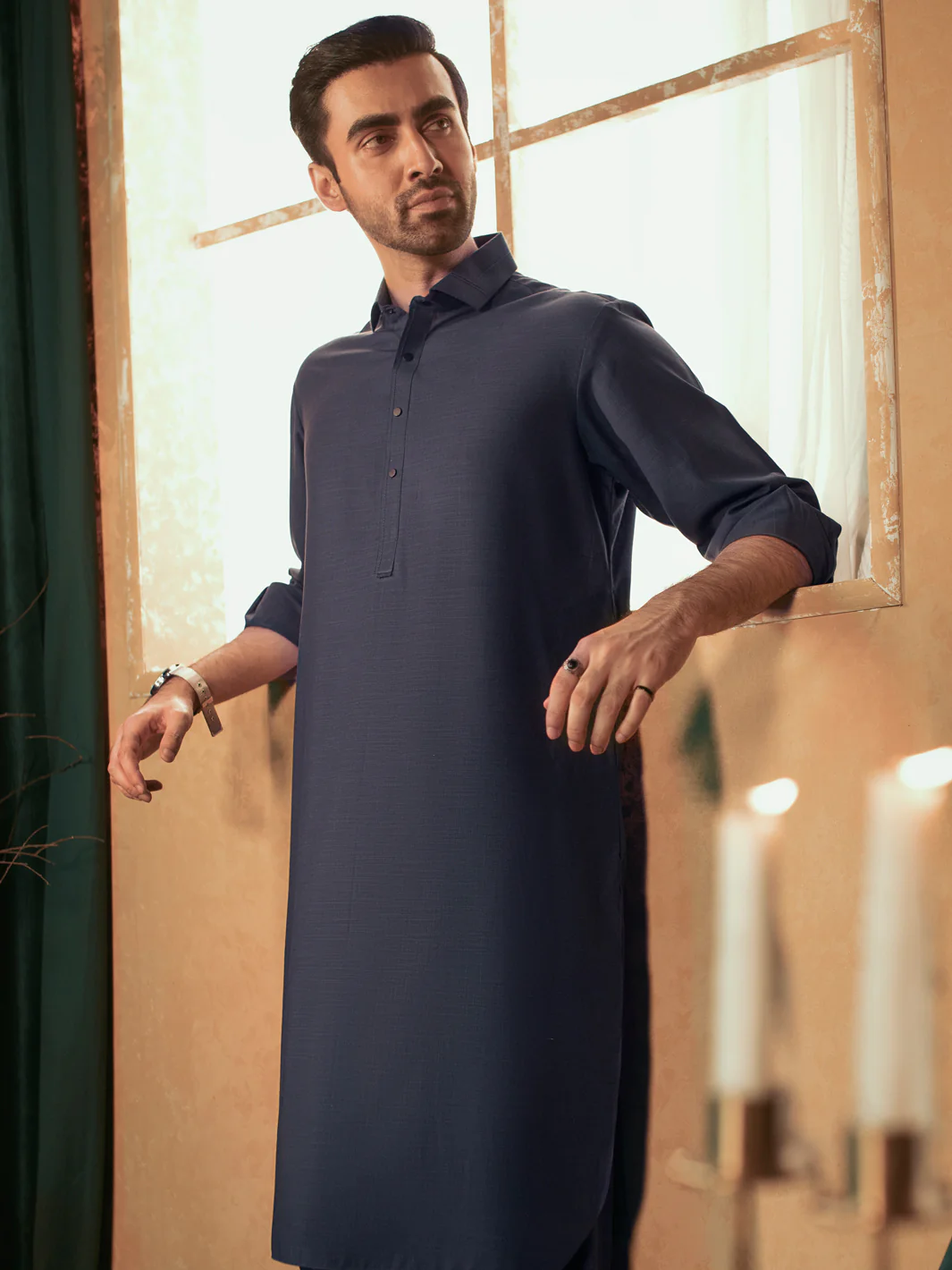 Dark Blue Cotton Kameez Shalwar - ALWA-KS-379 - Image 2
