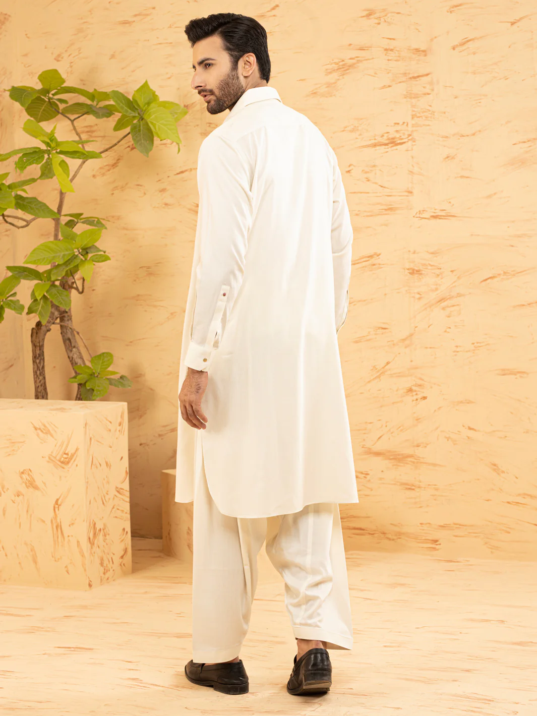 Off White Blended Kameez Shalwar - ALWA-KS-381 - Image 3