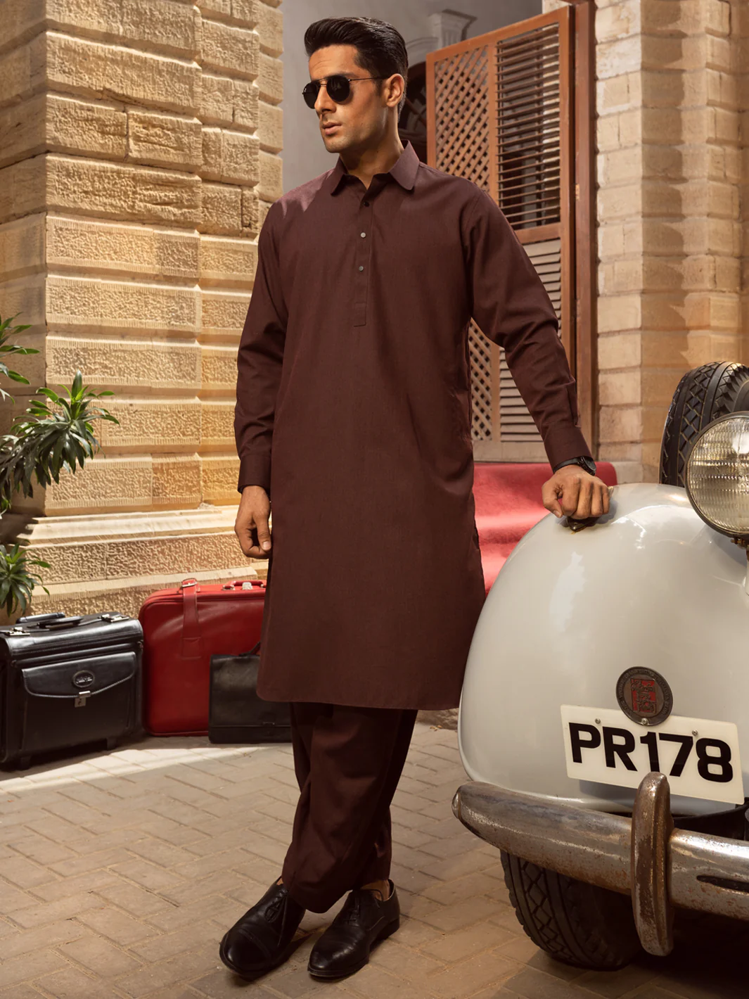 Maroon Blended Kameez Shalwar - ALWA-KS-382 - Image 2