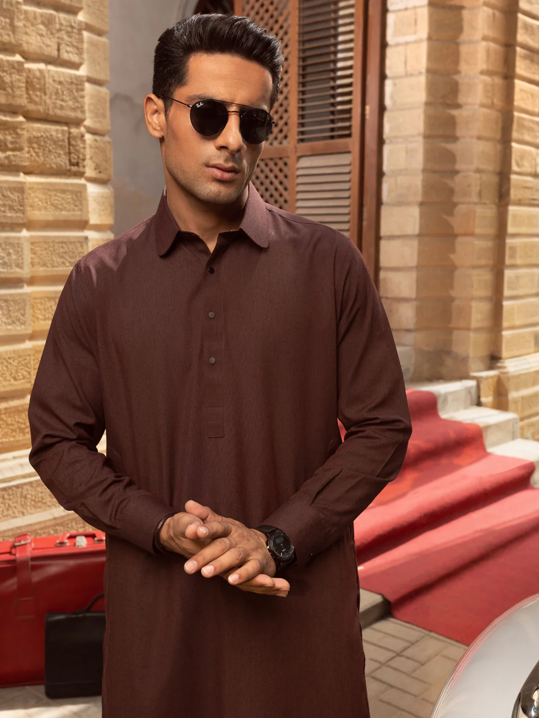 Maroon Blended Kameez Shalwar - ALWA-KS-382 - Image 3