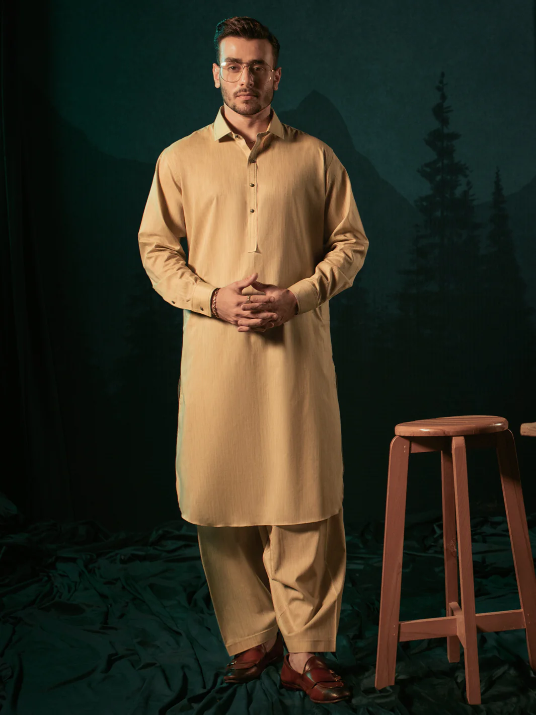 Khaki Cotton Kameez Shalwar - ALWA-KS-385 - Image 2