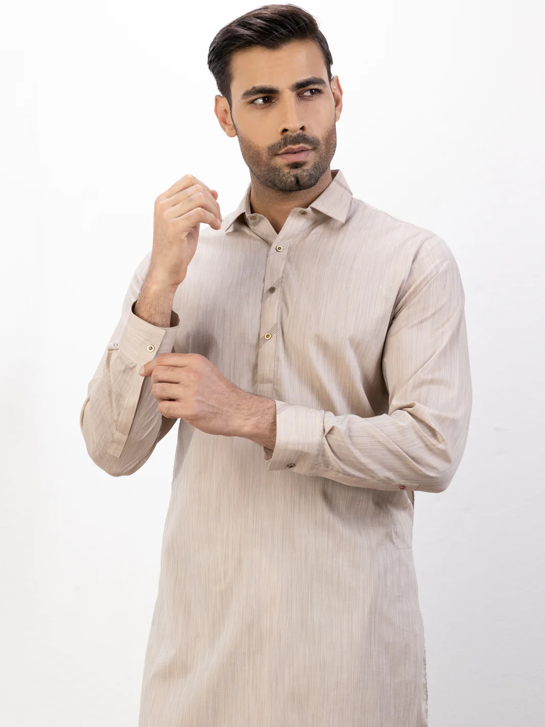 Beige Cotton Kameez Shalwar - ALWA-KS-386 - Image 2