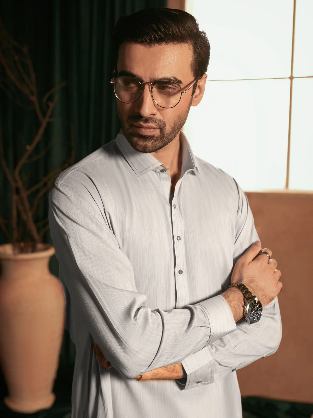 Light Grey Cotton Kameez Shalwar - ALWA-KS-387 - Image 2