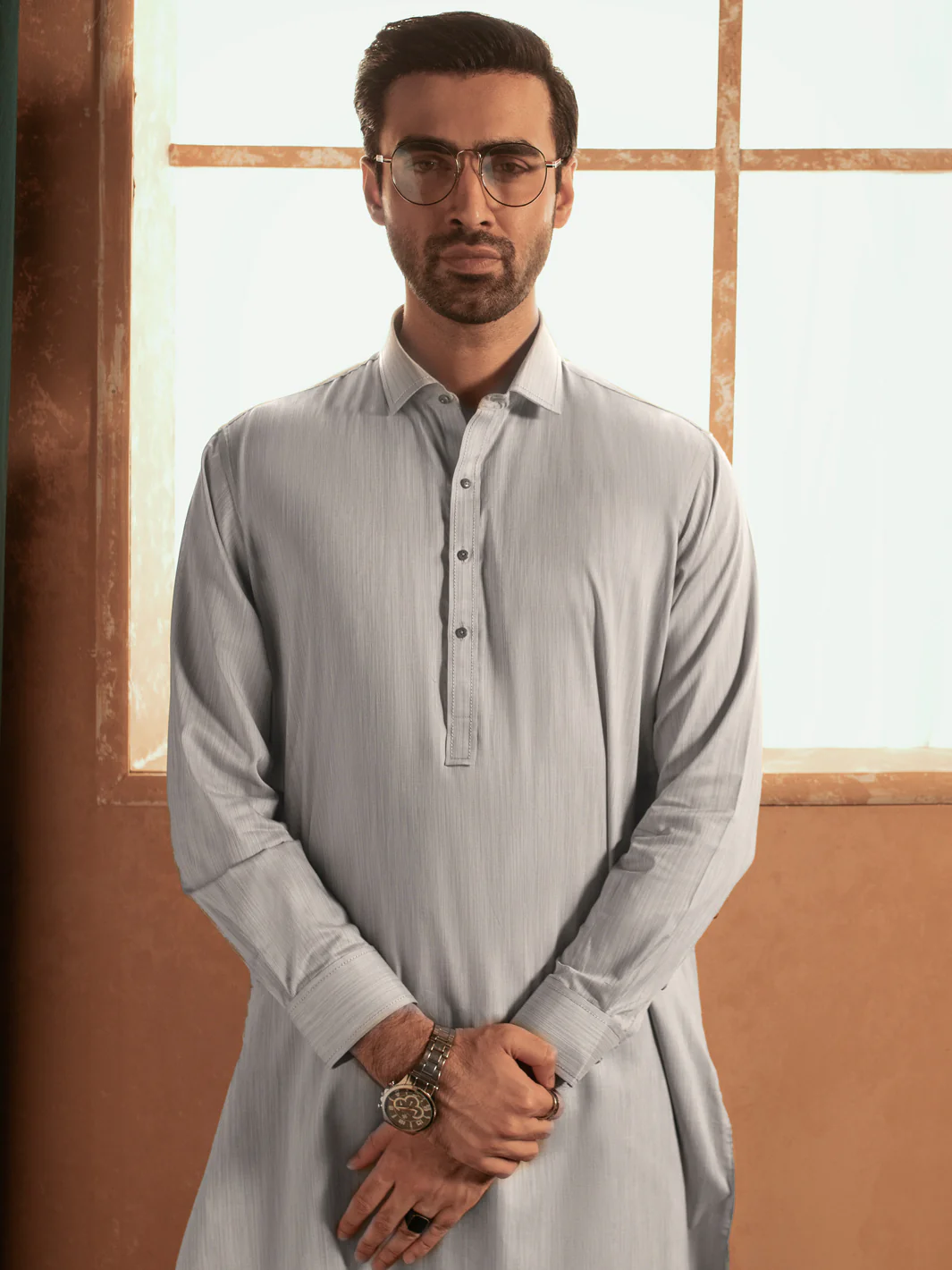 Light Grey Cotton Kameez Shalwar - ALWA-KS-387 - Image 3