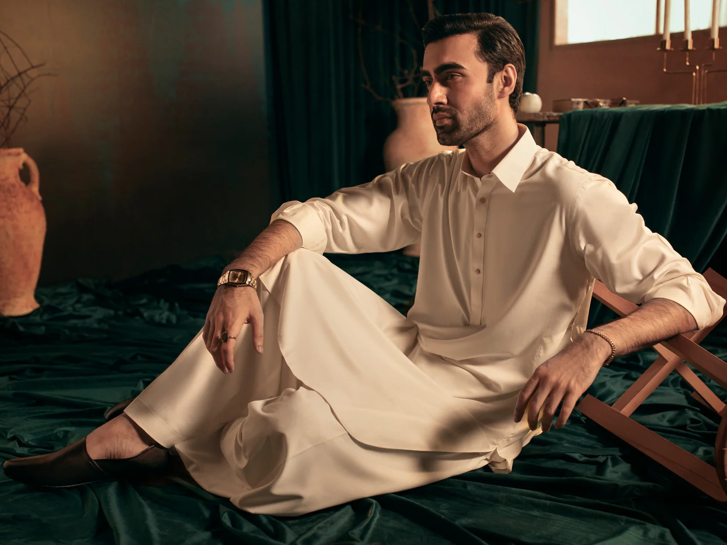 Off White Blended Kameez Shalwar - ALWA-KS-390 - Image 3