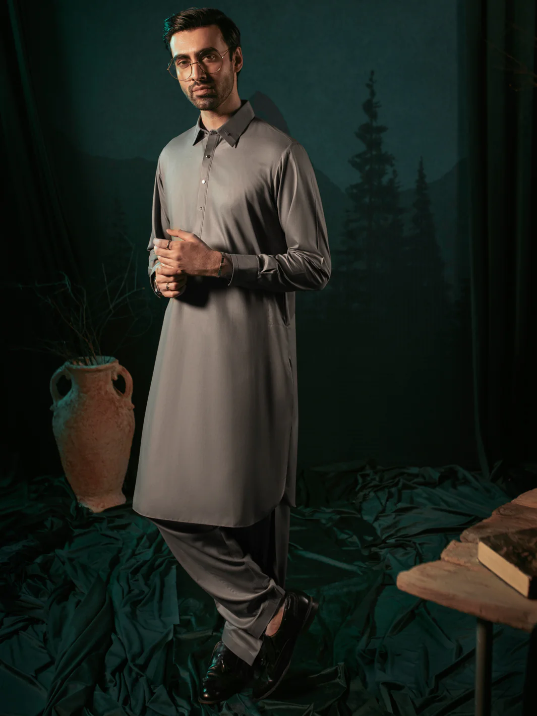 Grey Blended Kameez Shalwar - ALWA-KS-395