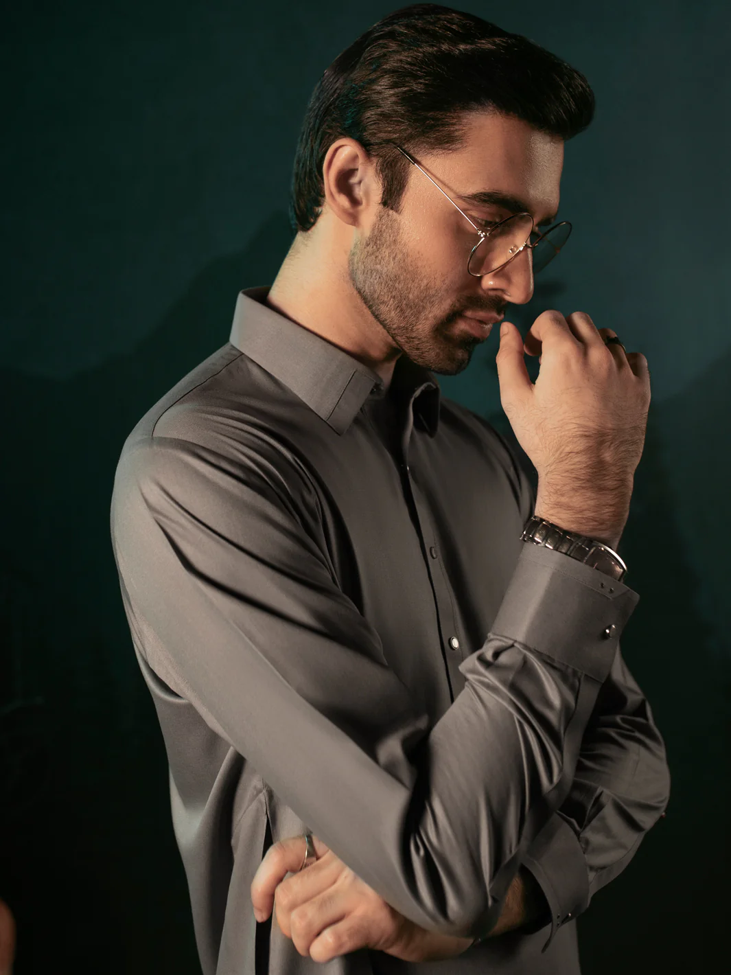 Grey Blended Kameez Shalwar - ALWA-KS-395 - Image 2