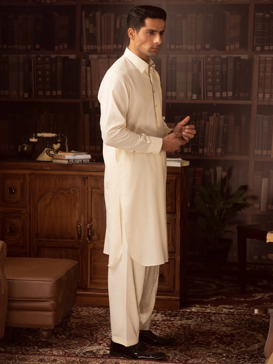 Off White Blended Kameez Shalwar - ALWA-KS-396 - Image 2