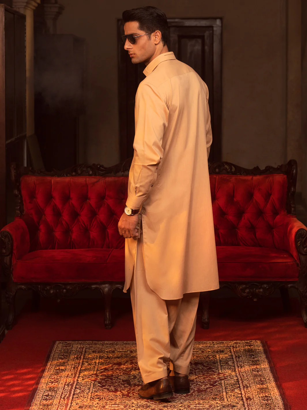 Beige Blended Kameez Shalwar - ALWA-KS-401 - Image 2