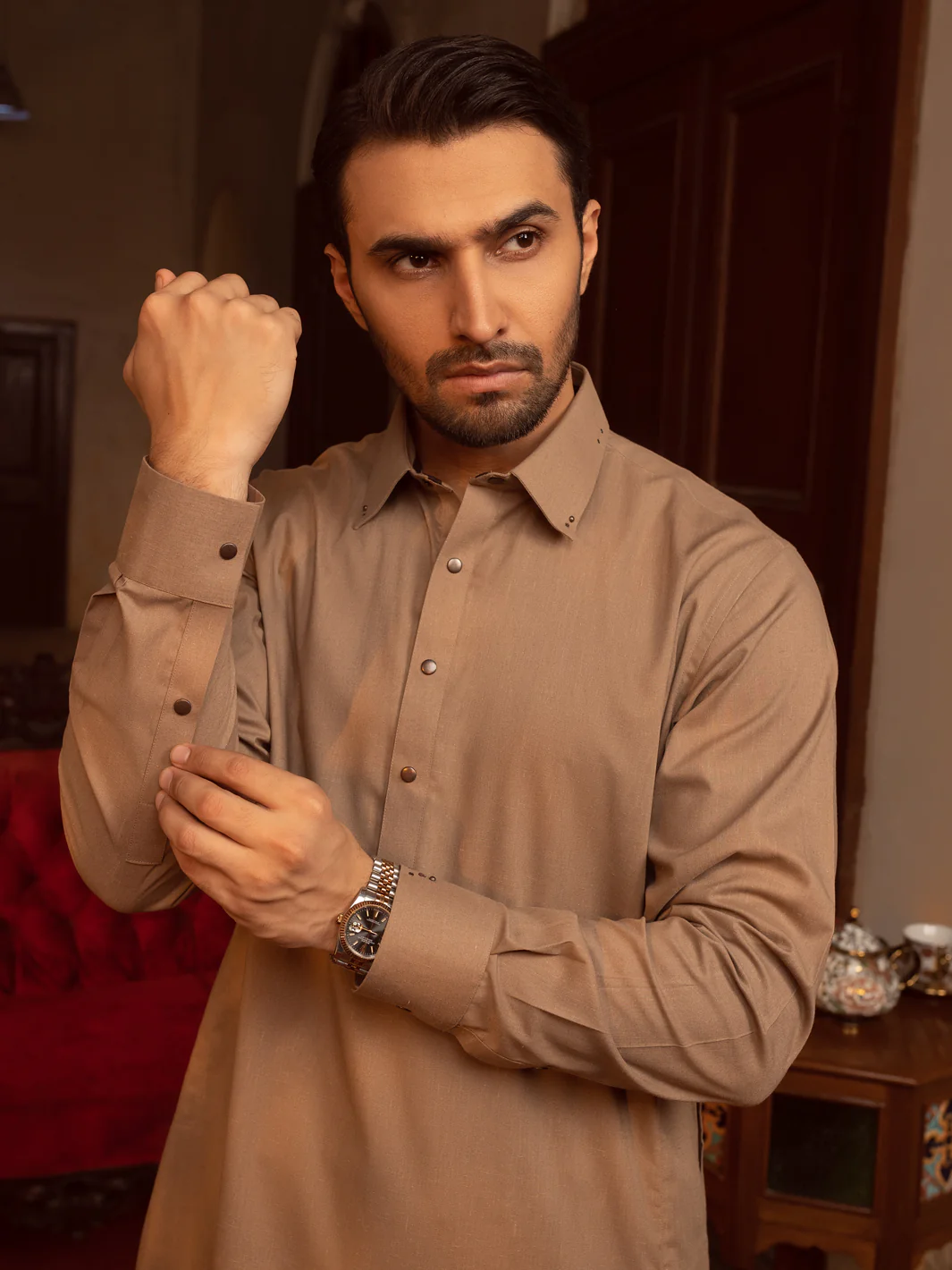 Brown Blended Kameez Shalwar - ALWA-KS-402 - Image 3
