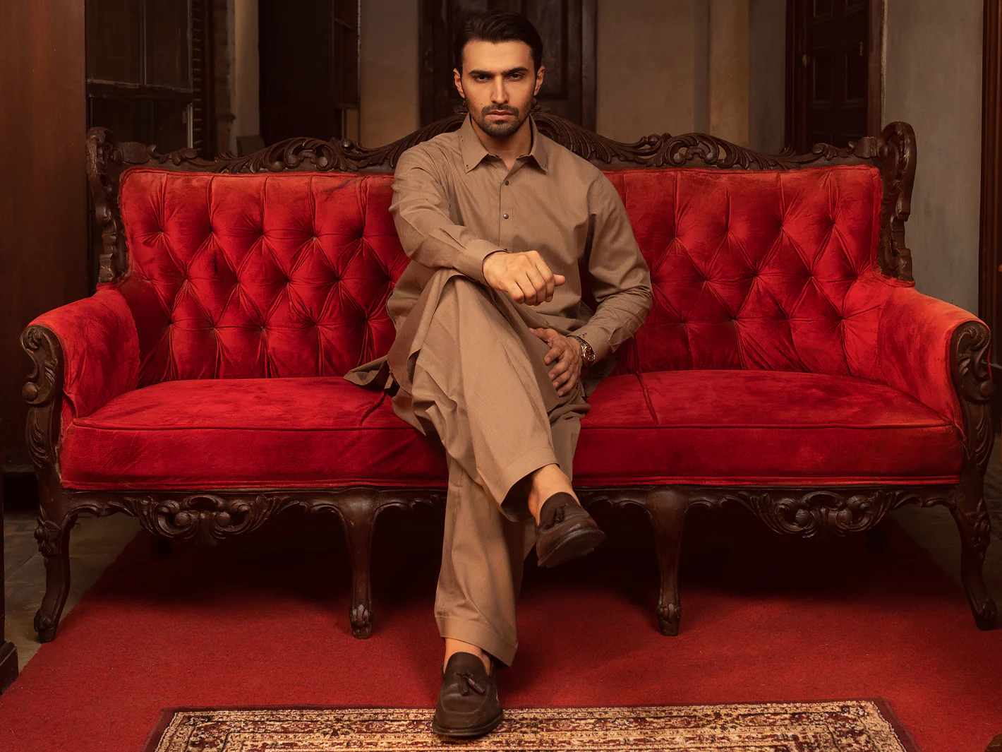 Brown Blended Kameez Shalwar - ALWA-KS-402 - Image 4