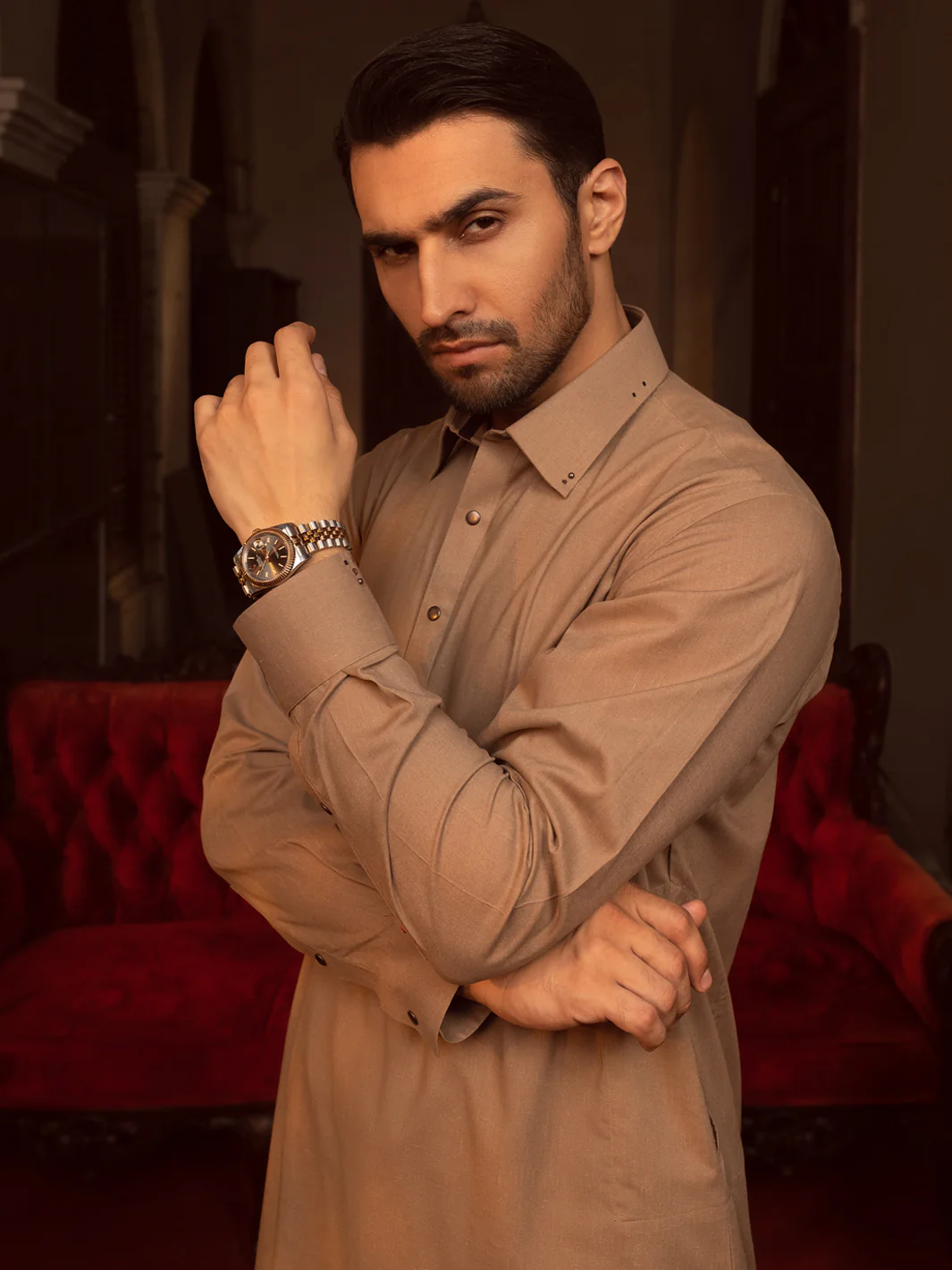 Brown Blended Kameez Shalwar - ALWA-KS-402 - Image 5