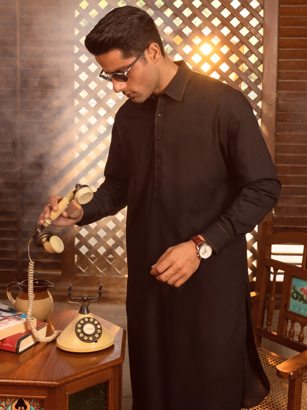 Black Blended Kameez Shalwar - ALWA-KS-404 - Image 2