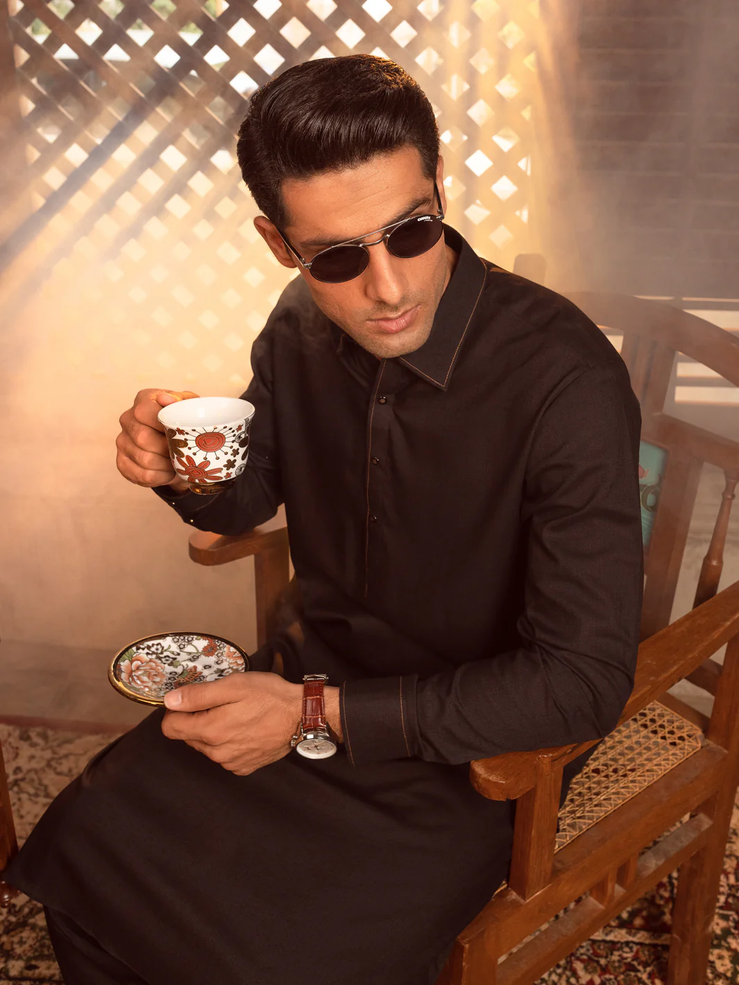 Black Blended Kameez Shalwar - ALWA-KS-404 - Image 3