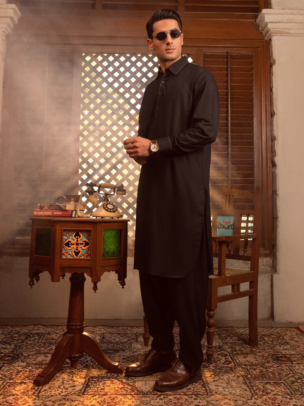 Black Blended Kameez Shalwar - ALWA-KS-404 - Image 5