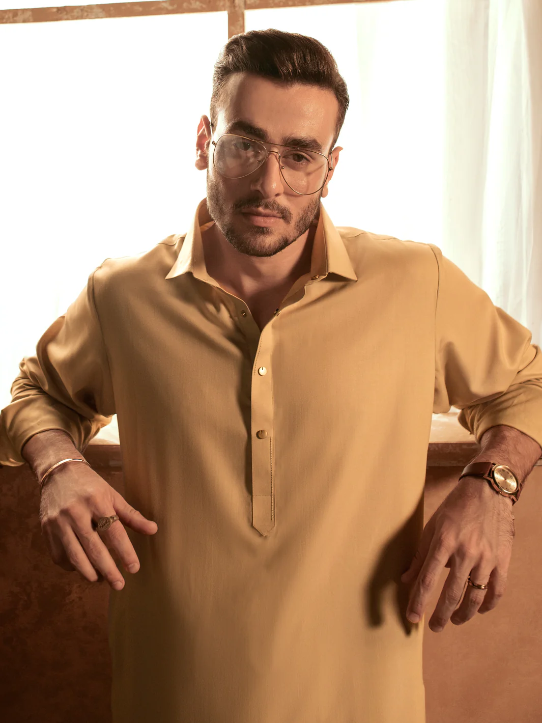 Brown-Beige Blended Kameez Shalwar - ALWA-KS-410 - Image 2