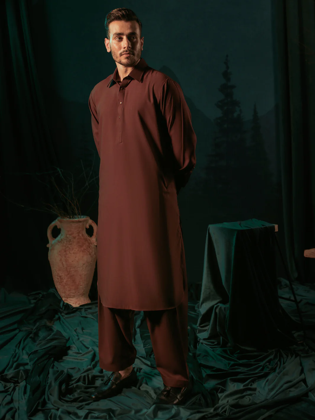 Maroon Blended Kameez Shalwar - ALWA-KS-411