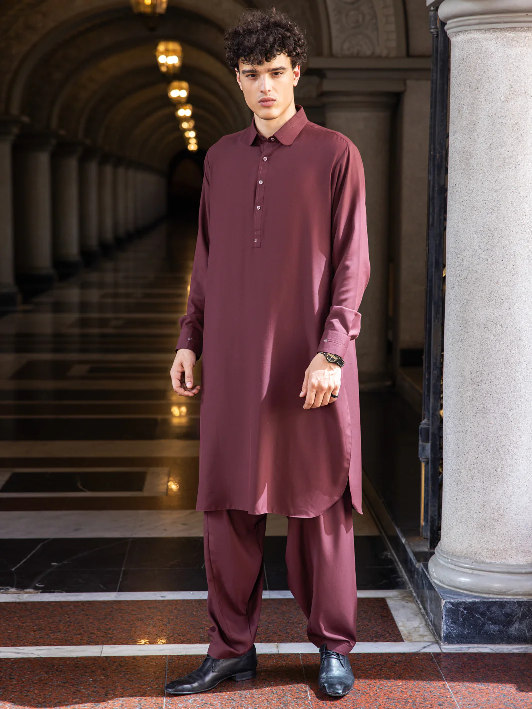 Maroon Blended Kameez Shalwar - ALWA-KS-414
