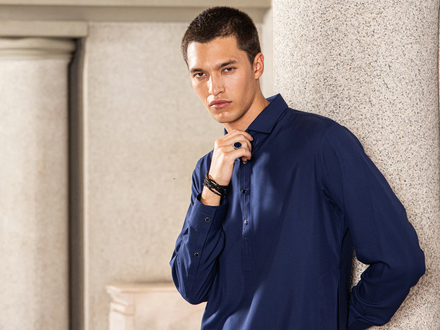 Dark Blue Blended Kameez Shalwar - ALWA-KS-415 - Image 4