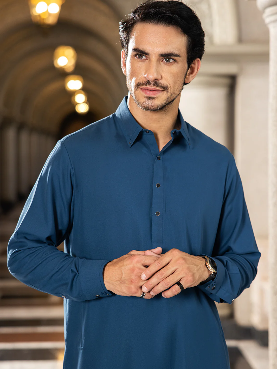 Teal Blue Blended Kameez Shalwar - ALWA-KS-417 - Image 3