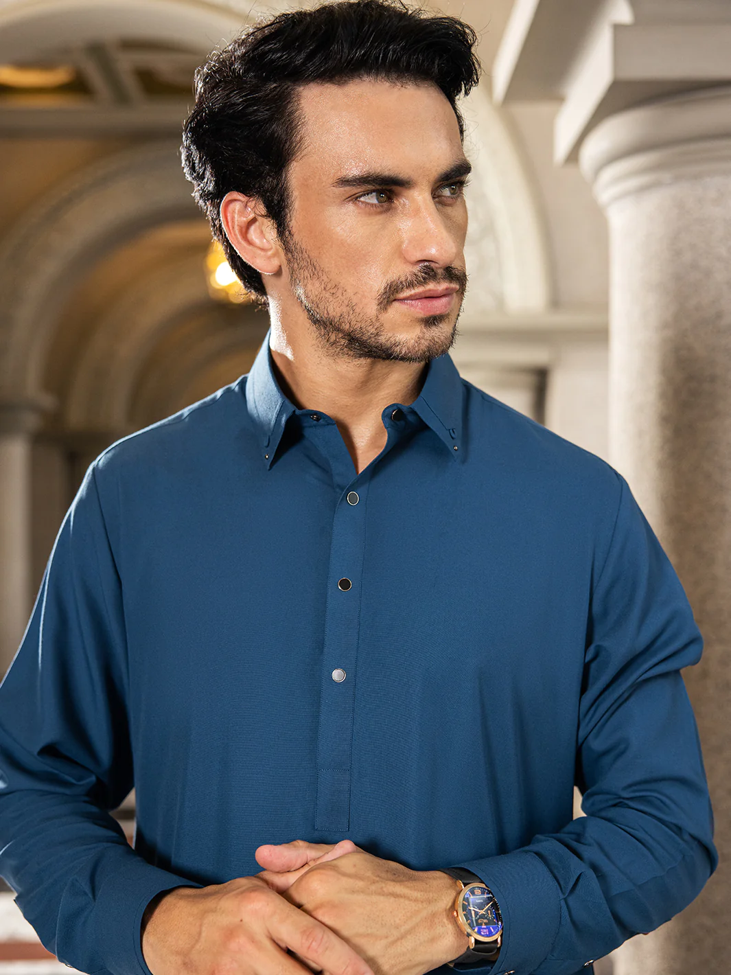Teal Blue Blended Kameez Shalwar - ALWA-KS-417 - Image 4