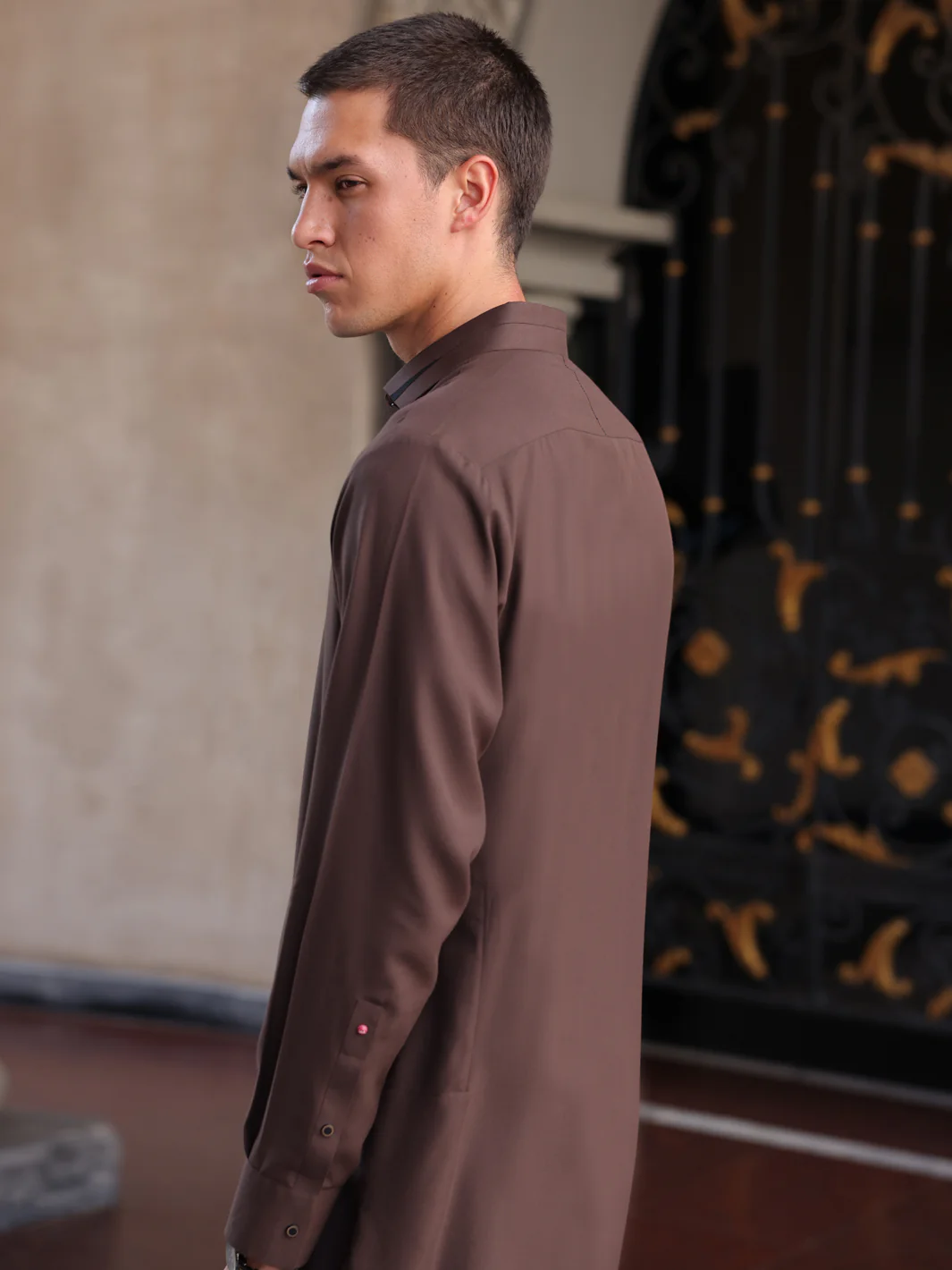 Dark Brown Blended Kameez Shalwar - ALWA-KS-420 - Image 2