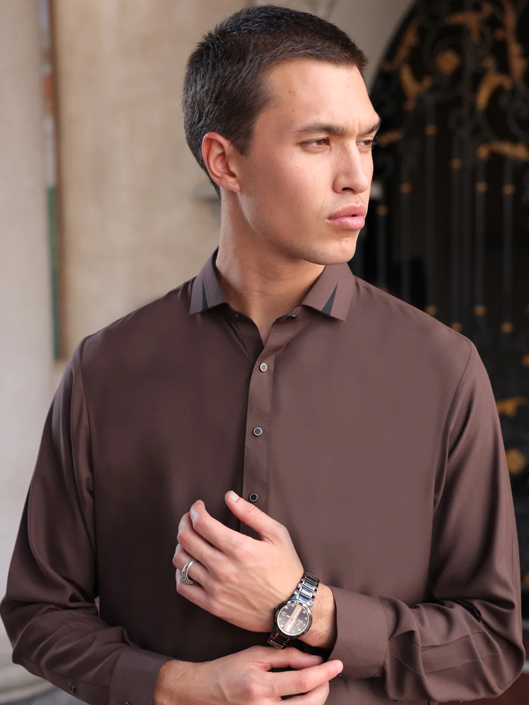 Dark Brown Blended Kameez Shalwar - ALWA-KS-420 - Image 4