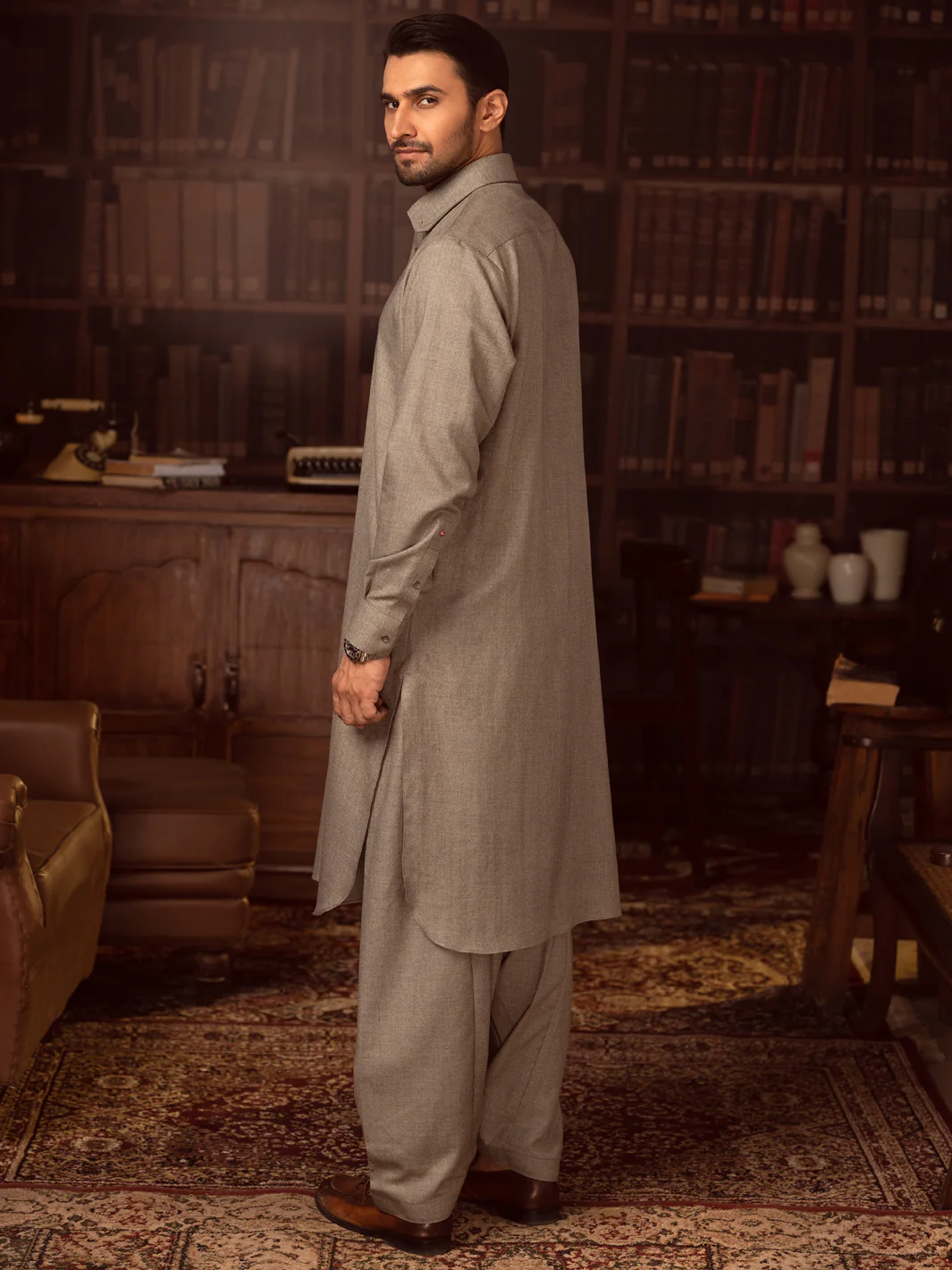 Light Grey Blended Kameez Shalwar - ALWA-KS-424 - Image 3