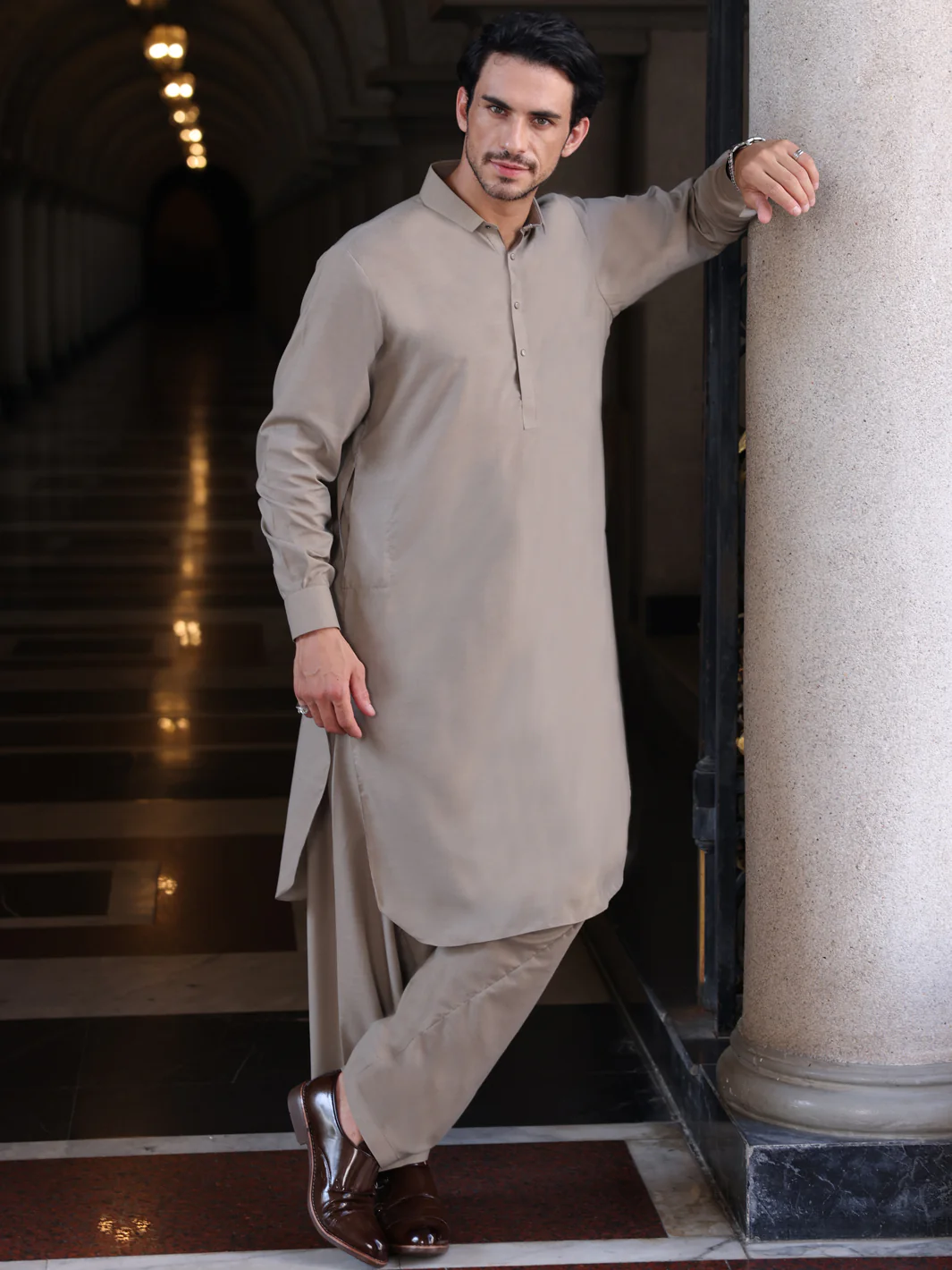 Ash Grey Blended Kameez Shalwar - ALWA-KS-426
