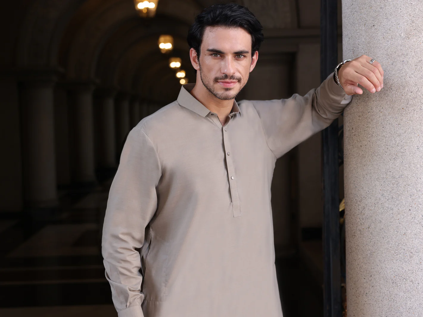 Ash Grey Blended Kameez Shalwar - ALWA-KS-426 - Image 4