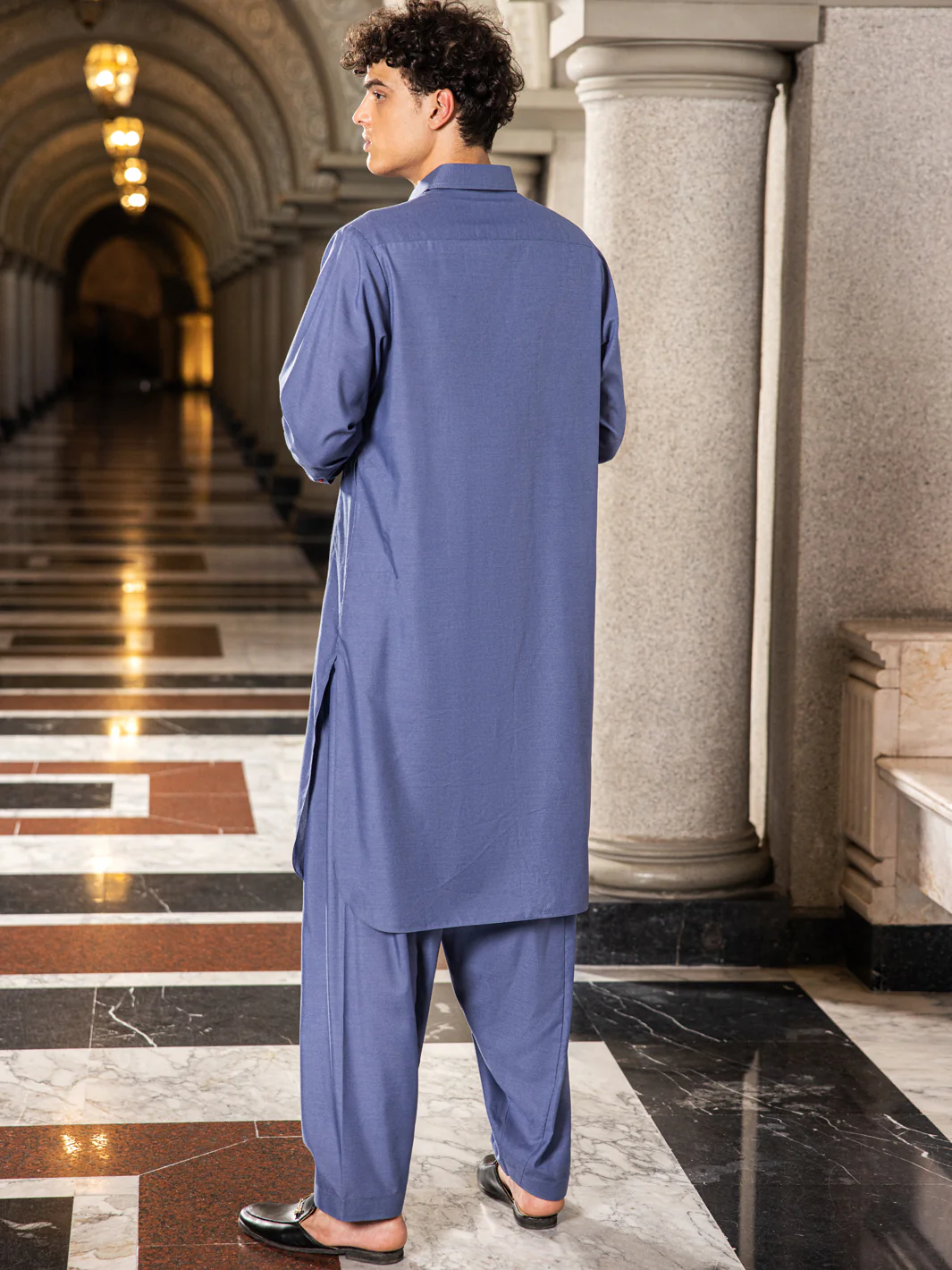 Blue Blended Kameez Shalwar - ALWA-KS-428 - Image 2
