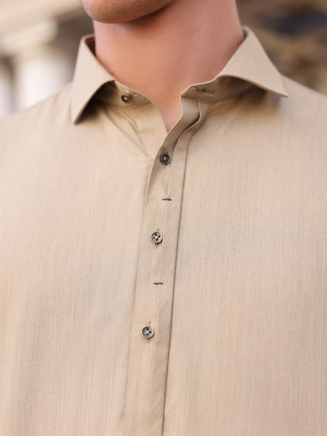 Dull Khaki Blended Kameez Shalwar - ALWA-KS-429 - Image 3