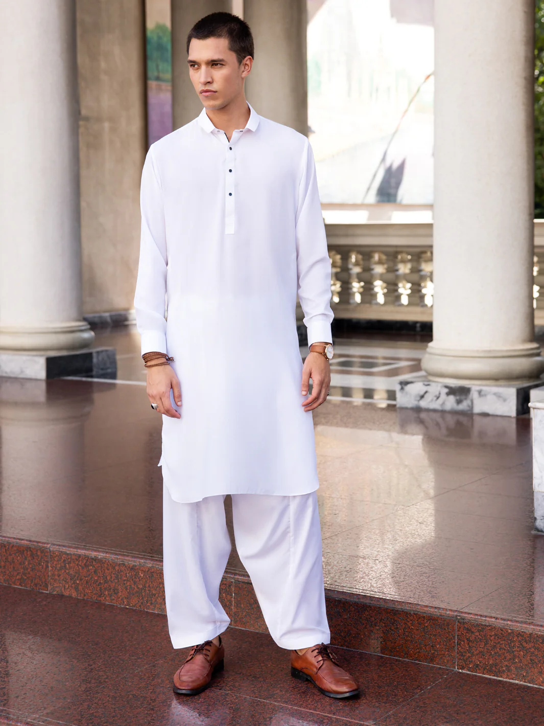 White Blended Kameez Shalwar - ALWA-KS-431