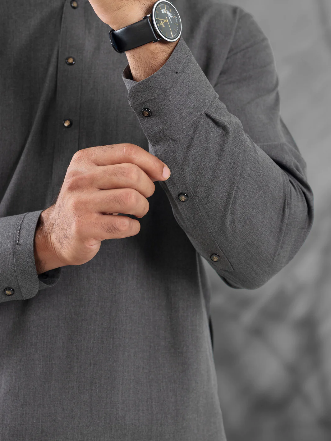 Charcoal Grey Blended Kameez Shalwar - ALWA-KS-464 - Image 3