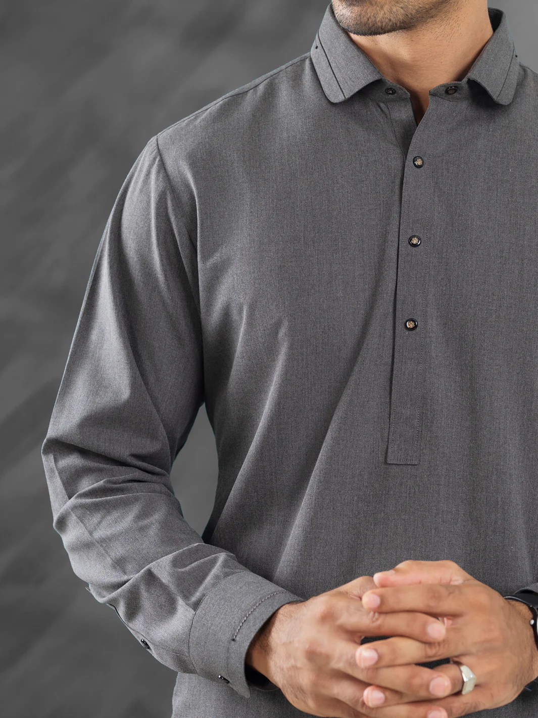 Charcoal Grey Blended Kameez Shalwar - ALWA-KS-464 - Image 4
