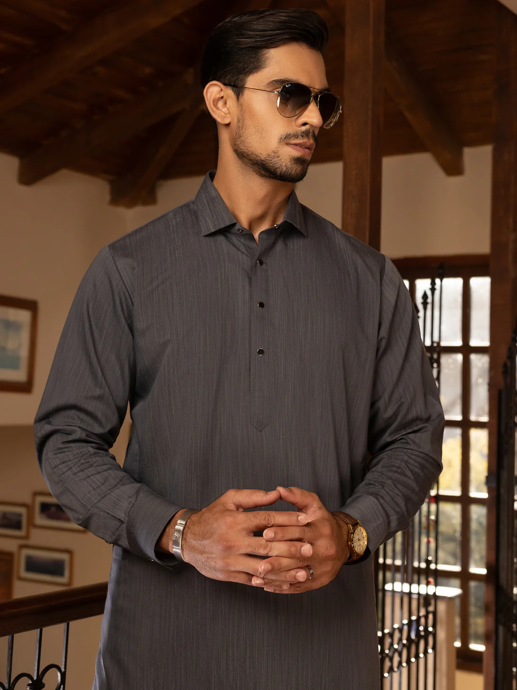 Grey Blended Kameez Shalwar - ALWA-KS-473 - Image 2